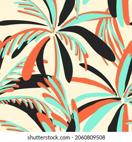 Seamless nature exotic pattern with palm and leaves