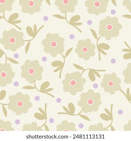 Seamless nature flowers pattern, hand drawn floral texture