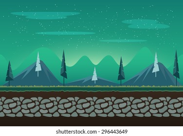 Seamless nature landscape with mountains for game background. It can be repeated or tiled without any visible seams