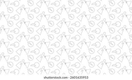 Seamless Nature Line Art Pattern – Mountains, Volcano, Clouds, and Sun