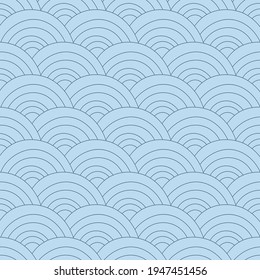 Seamless nature pattern. Abstract  shapes and elements, waves, drawing on  blue background, hand drawn, minimalist,  packaging, wallpaper, design for textiles, vector illustration.