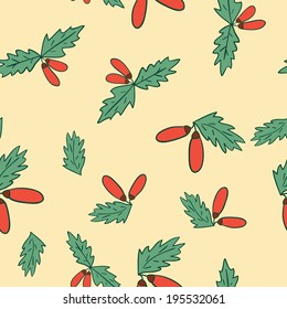 Seamless nature pattern, acorns and leaves with spots, vector illustration