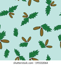 Seamless nature pattern, acorns and leaves with spots, vector illustration