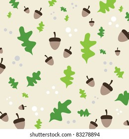 Seamless nature pattern, acorns and leaves with spots, vector illustration