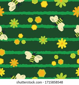 Las abejas, los peines y las flores de la naturaleza sin incandescencias repiten una textura de fondo a rayas interminables para los textiles, el papel para envolver, los papeles pintados, las cortinas, las alfombras, las prendas de vestir, las sábanas y las estampas de las telas de moda