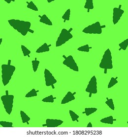 Seamless nature pattern with cute cartoon green pines, original doodle vector drawing