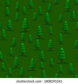 Patrón natural sin foco con pinares verdes adorables de dibujos animados, dibujo vectorial de doodle original