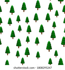 Seamless nature pattern with cute cartoon green pines, original doodle vector drawing