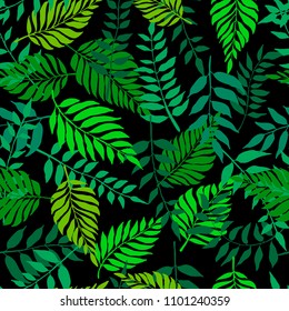 Seamless nature pattern with fresh green leaves. Botanical summer pattern. Vector illustration for your graphic design.