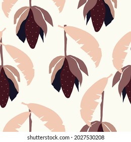 Seamless nature pattern, gardening. Abstract fruits and leaves, drawing on  white background, hand drawn, packaging, wallpaper, design for textiles, vector illustration.