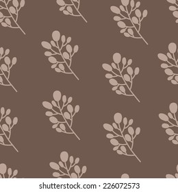 Seamless nature pattern with graphic brunch.  Hand drawing leaves vector illustration.