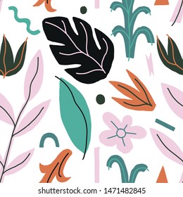 Seamless nature pattern, hand drawn style. Background abstract texture. Fabric textile print. Vector illustration.