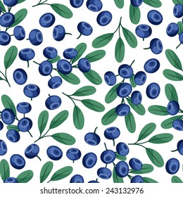 Seamless nature pattern with stylized fresh blueberries.