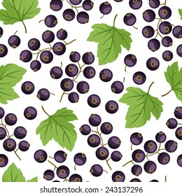 Seamless nature pattern with stylized fresh black currants.