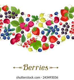 Seamless nature pattern with stylized fresh berries.