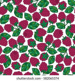 Seamless nature pattern with stylized fresh raspberries.