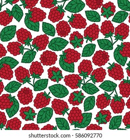 Seamless nature pattern with stylized fresh raspberries.