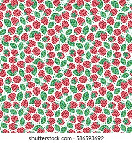 Seamless nature pattern with stylized fresh raspberries.