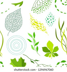 Seamless nature pattern with stylized green leaves. Nature illustration.