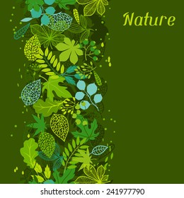 Seamless nature pattern with stylized green leaves.