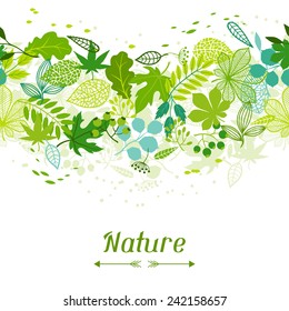Seamless nature pattern with stylized green leaves.