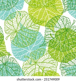 Seamless nature pattern with stylized green leaves.