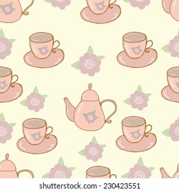 Seamless nature pattern teapot and cup shabby chic design
