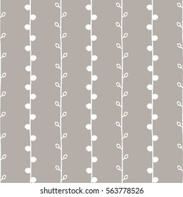 Seamless nature sketch vector pattern. White twigs on grey background. Hand drawn texture illustration 