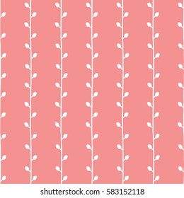Seamless nature sketch vector pattern. White twigs on pink background. Hand drawn spring texture illustration