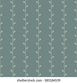 Seamless nature sketch vector pattern. Twigs on green background. Hand drawn texture illustration