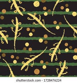 Seamless nature striped pattern plant shapes and dots repeat endless background cover texture for textile, wrapping paper, wallpapers, clothing, carpets, curtains, fashion fabric prints