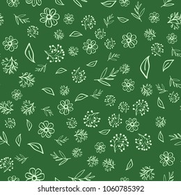 Seamless nature style texture pattern with flowers, leafs, branchs and berries.