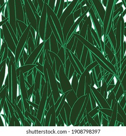 Seamless nature vector pattern flat green color. Bird of Paradise plant motif, tropical and exotic style background.