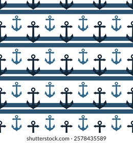 Seamless Nautical Anchor Pattern with Stripes