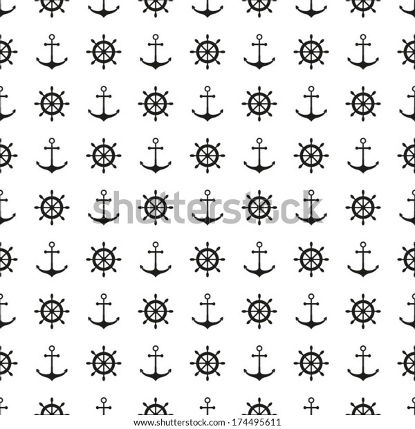 Seamless Nautical Background Black White Anchors Stock Vector