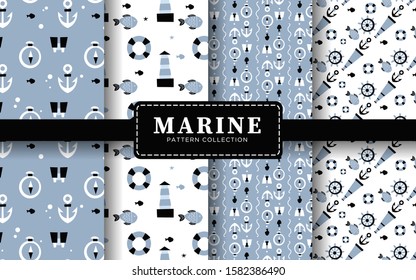 Seamless nautical blue patterns collection.