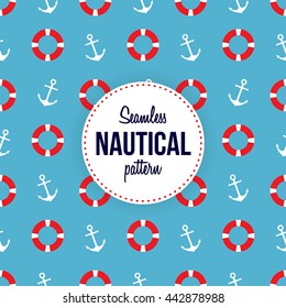 Seamless nautical pattern with anchors and life buoys