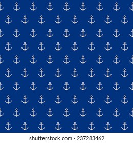 Seamless nautical pattern with anchors on blue background