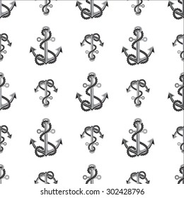 Seamless nautical pattern with anchors and rope. Design element for wallpapers, web site background, baby shower invitation, birthday card, scrapbooking, fabric print etc. Vector illustration