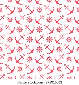 Seamless nautical pattern with anchors and ship wheels. Design element for wallpapers, baby shower invitation, birthday card, scrapbooking, fabric print etc. 
