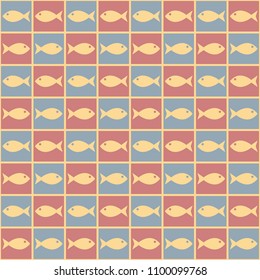 Seamless nautical pattern with cute fishes, vintage style