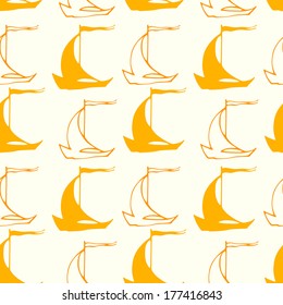 Seamless nautical pattern with decorative sailing boats. Vector illustration