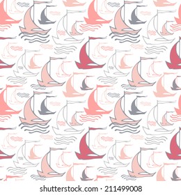 Seamless nautical pattern with decorative sailing boats. Vector illustration