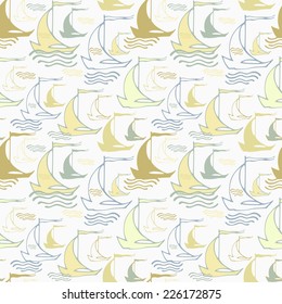 Seamless nautical pattern with decorative sailing boats