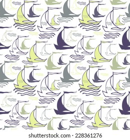 Seamless nautical pattern with decorative sailing boats. Vector illustration