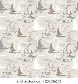 Seamless nautical pattern with decorative sailing boats