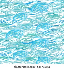 Seamless nautical pattern. Drawing strokes. Abstract sea waves.