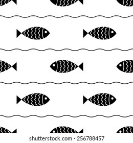 Seamless nautical pattern with fish. Design element for wallpapers, baby shower invitation, birthday card, scrapbooking, fabric print etc.