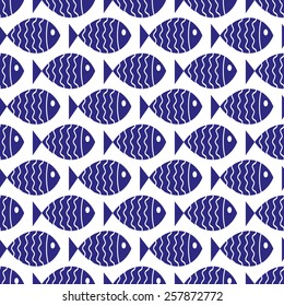 Seamless nautical pattern with fish. Design element for wallpapers, baby shower invitation, birthday card, scrapbooking, fabric print etc.
