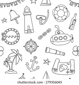 Seamless nautical pattern. Graphic design elements for printables, wrapping paper, web pages background, coloring pages, scrapbooking. Vector illustration.